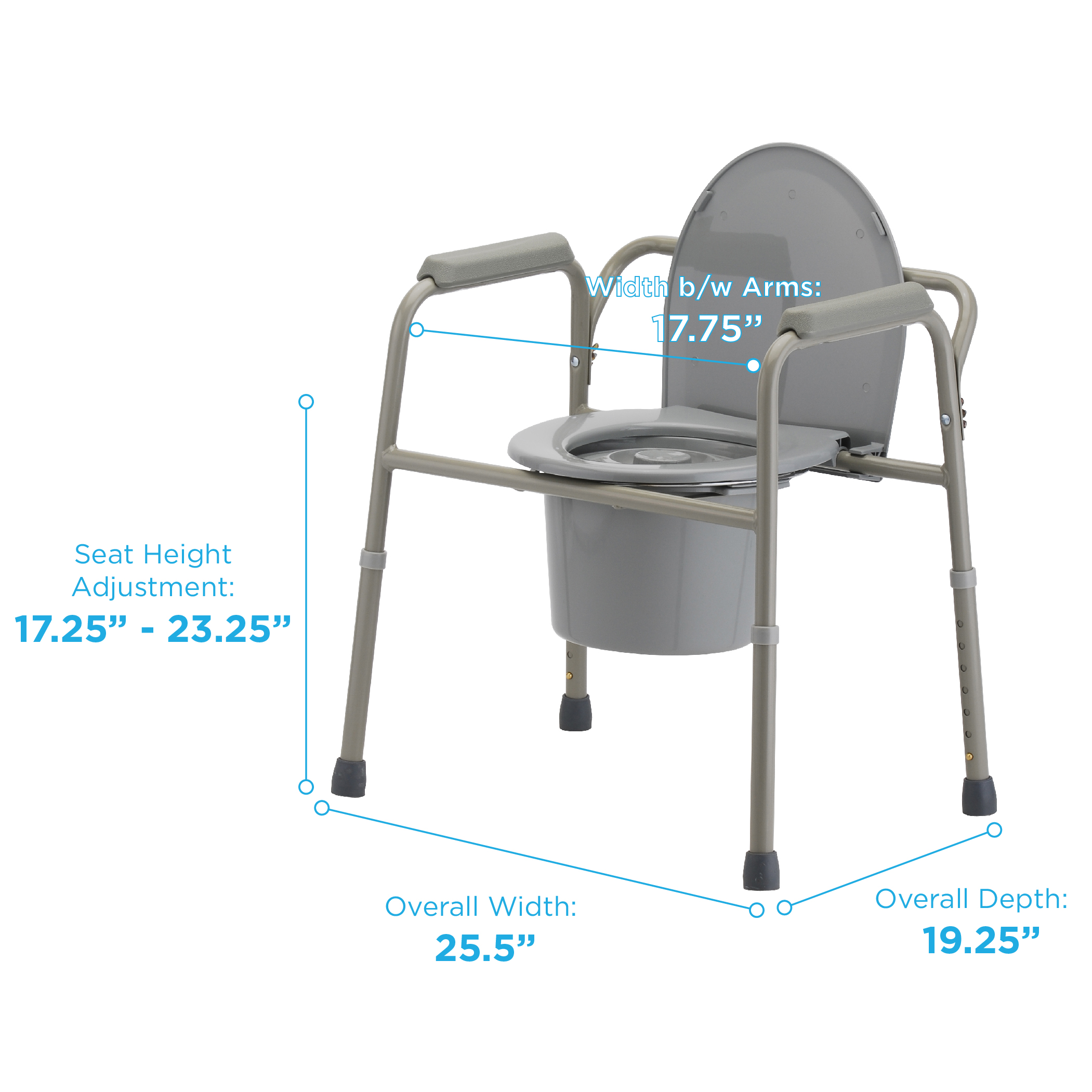 Image of the 3 in 1 Commode with specs written on it.