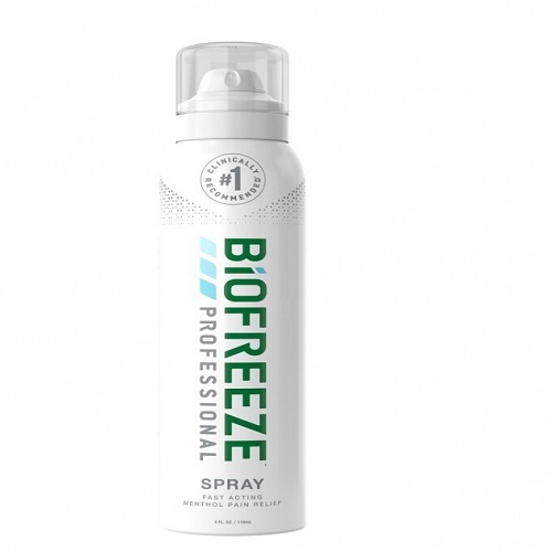 Biofreeze Professional 360 Degree Spray Image of the spray bottle of the Biofreeze Professional 360 Degree Spray.