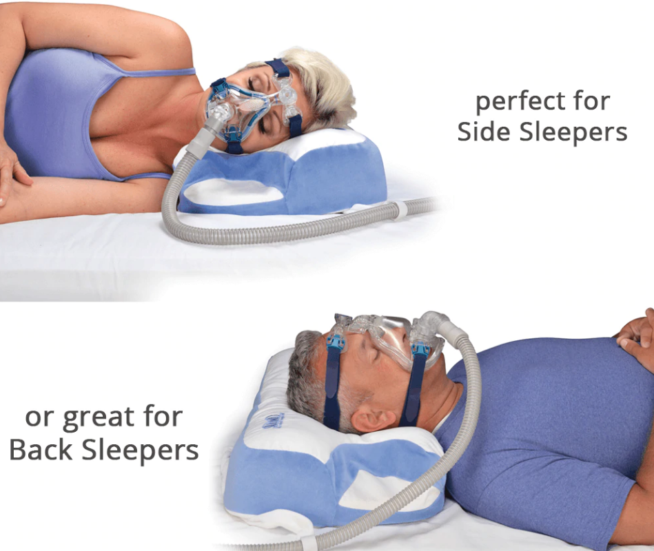 Contour CPAP Pillow 2.0 Image of man and woman with CPAP masks using the CPAP Pillow 2.0.
