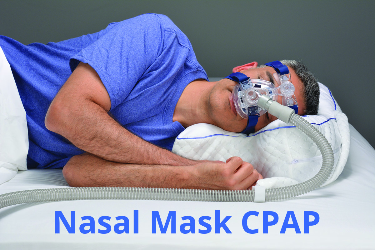 Image of man with CPAP mask using the pillow.