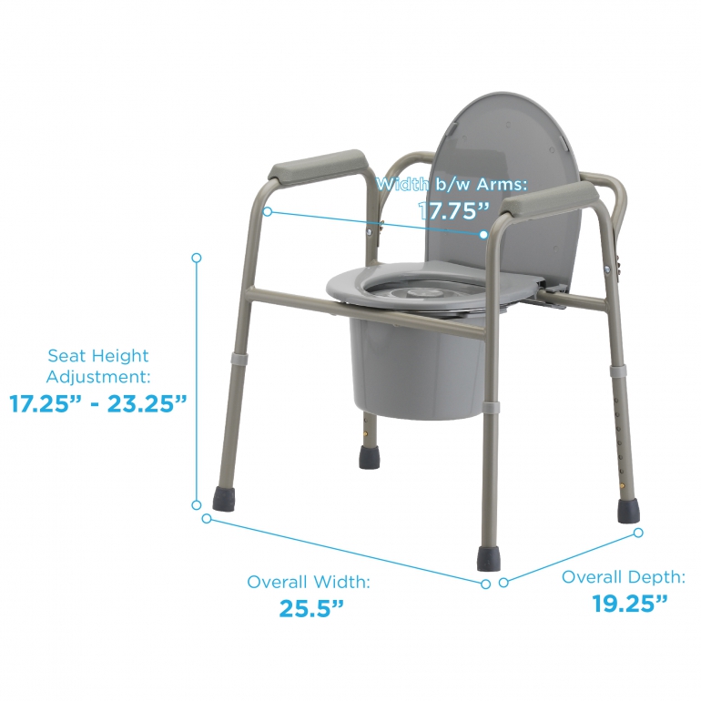 Image of the 3 in 1 Commode with specs written on it.