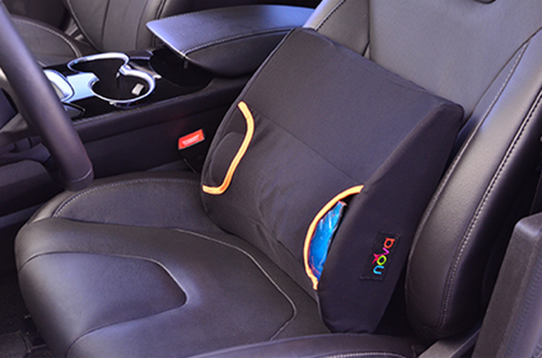Image of the Back Cushion with Hot/Cold Pack in a car.