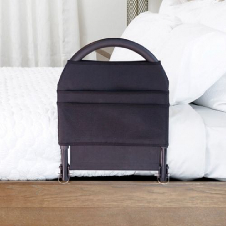 Image of the Stander Bed Rail Advantage bed rail on a bed.