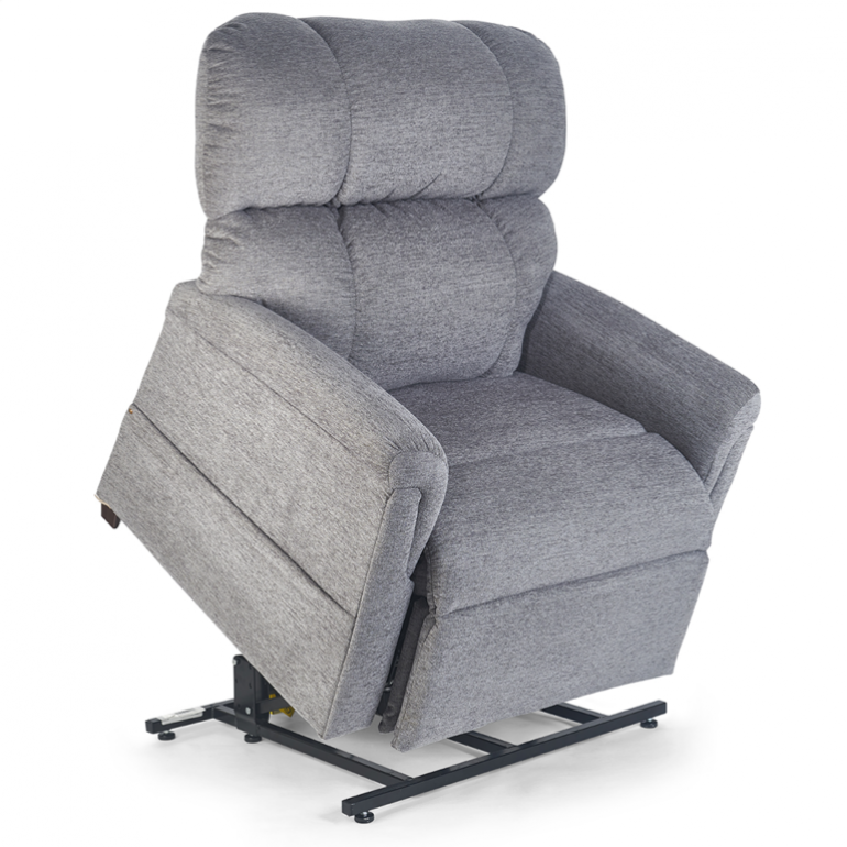 Image of the grey Comforter Power Lift Chair Recliner in Anchor lifted.