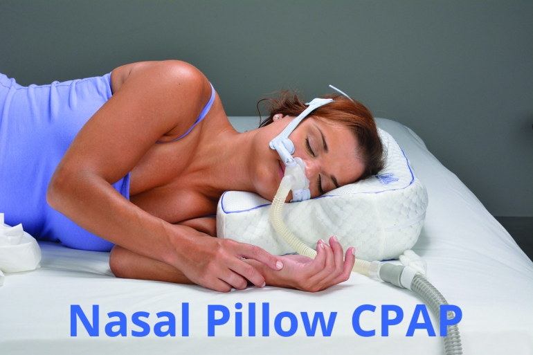 Image of woman with CPAP mask using the pillow.