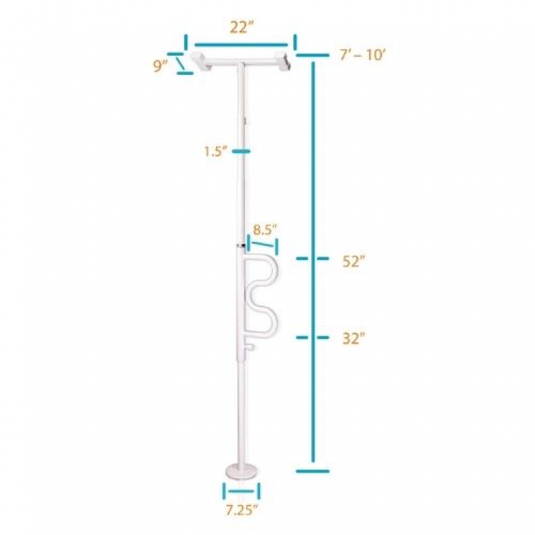 Image of Security Pole & Curve Bar with dimensions on it.