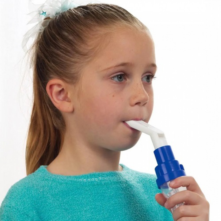 Image of a girl using the Sidestream Disposable Nebulizer.