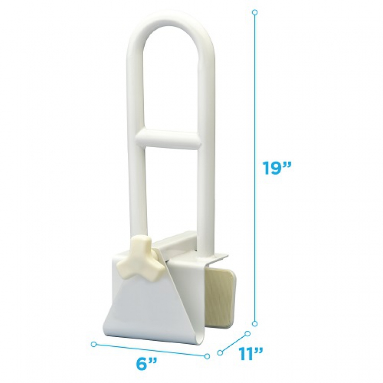Image of the Tub Grab Bar with specs written around it.