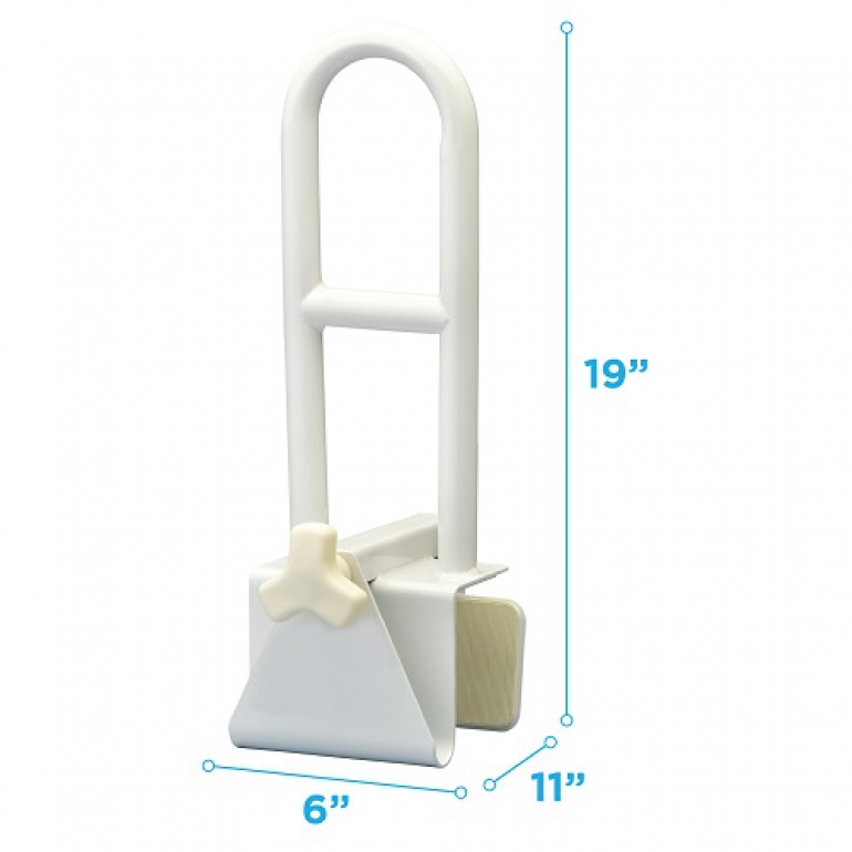 Image of the Tub Grab Bar with specs written around it.