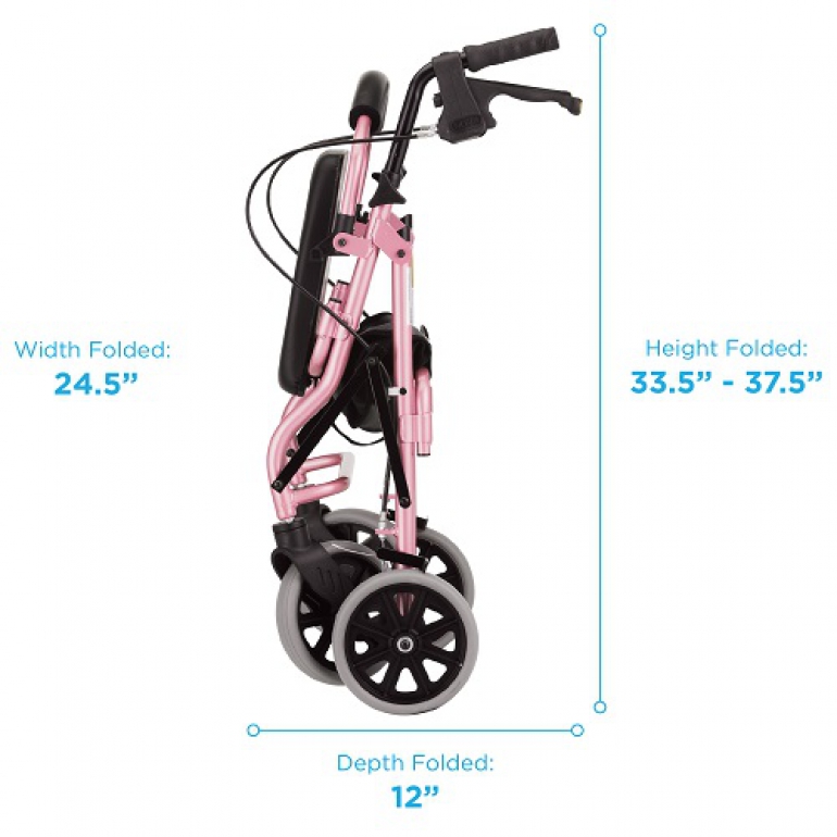 Image of the Zoom 18 Rolling Walker folded with specs on it.
