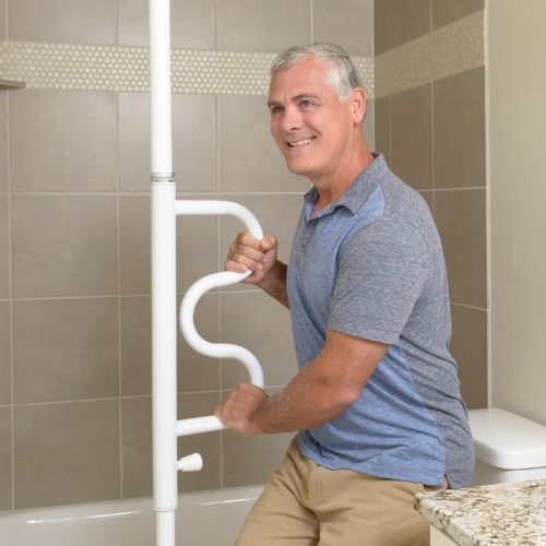 Image of a man using the Security Pole & Curve Bar.