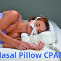 Image of woman with CPAP mask using the pillow. thumbnail