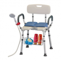 Image of the Nova Bath Seat with basket and other accessories filled in. thumbnail