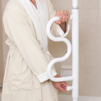 Image of the Security Pole & Curve Bar closer up with person holding onto it. thumbnail