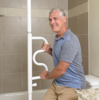 Image of a man using the Security Pole & Curve Bar. thumbnail