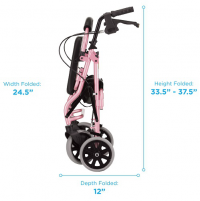 Image of the Zoom 18 Rolling Walker folded with specs on it. thumbnail