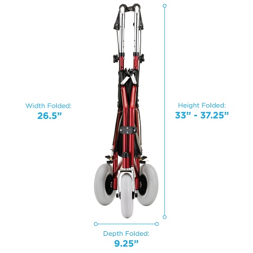 Traveler 3 Wheel Walker Folded Specs Image of the folded specs of the Traveler 3 Wheel Walker.
