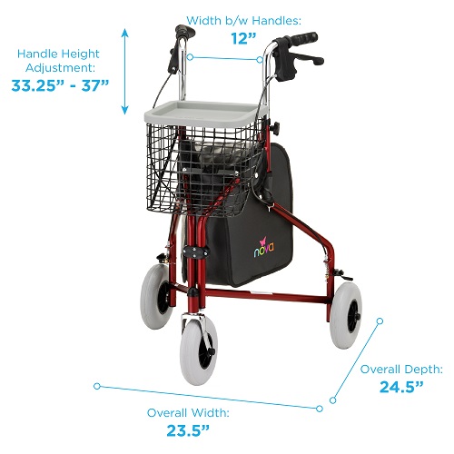 Image of the specs of the Traveler 3 Wheel Walker.