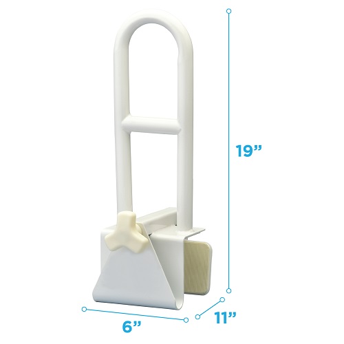 Tub Grab Bar Specs Image of the Tub Grab Bar with specs written around it.