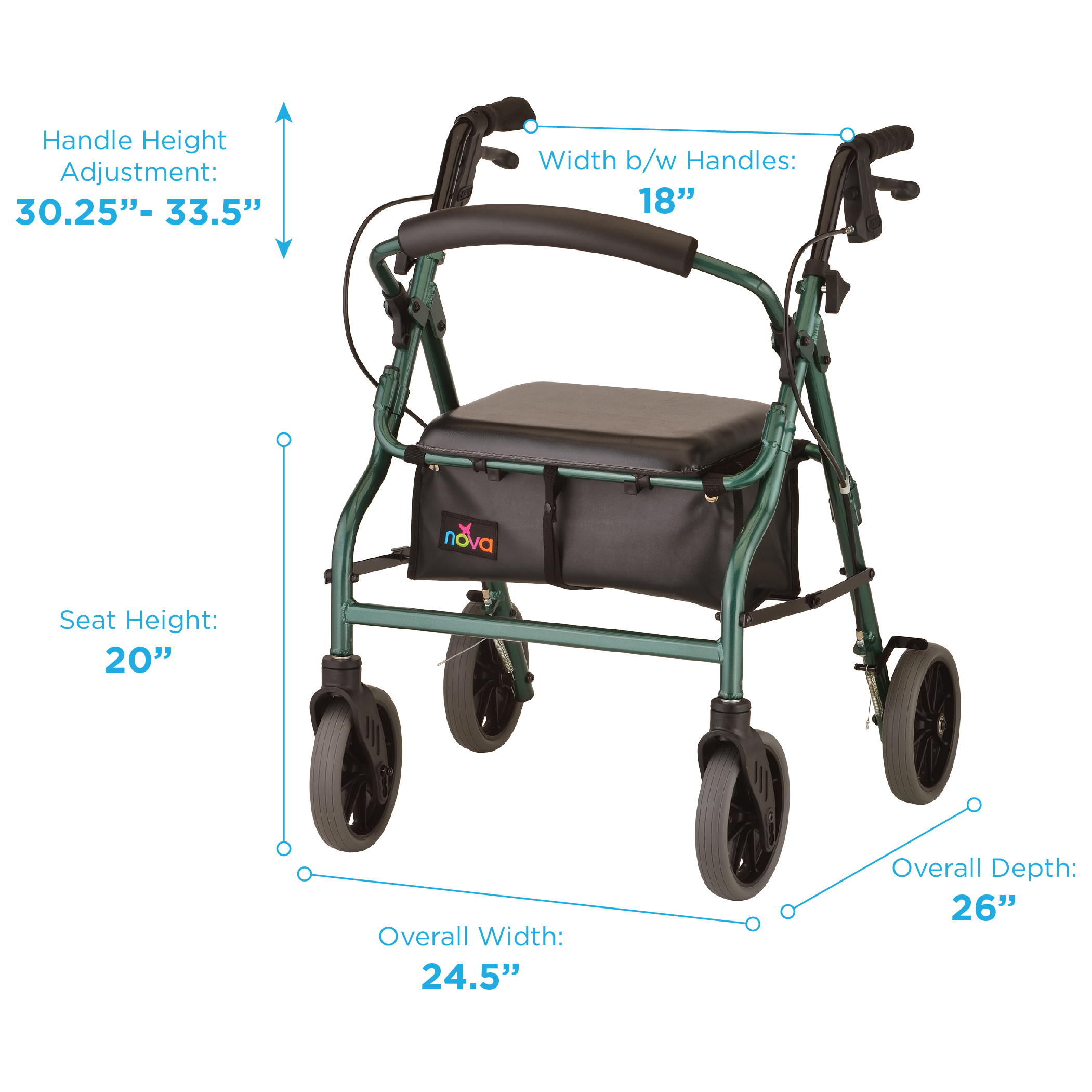 Image of the Zoom 20 Rolling Walker with specs.