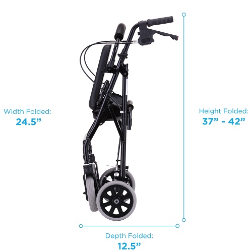 Zoom 22 Rolling Walker Folded Specs Image of the Zoom 22 Rolling Walker folded with specs.