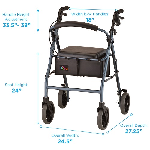 Zoom 24 Rolling Walker Specs Image of the Zoom 24 Rolling Walker with specs.